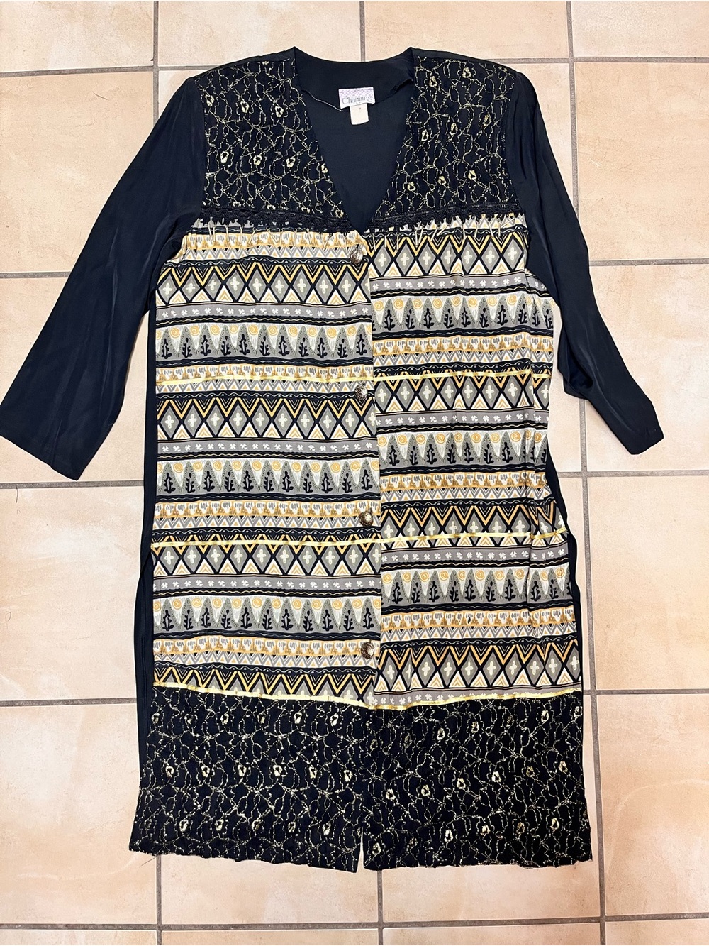 VTG geometric tunic dress tribal black yellow sz XXL women’s
